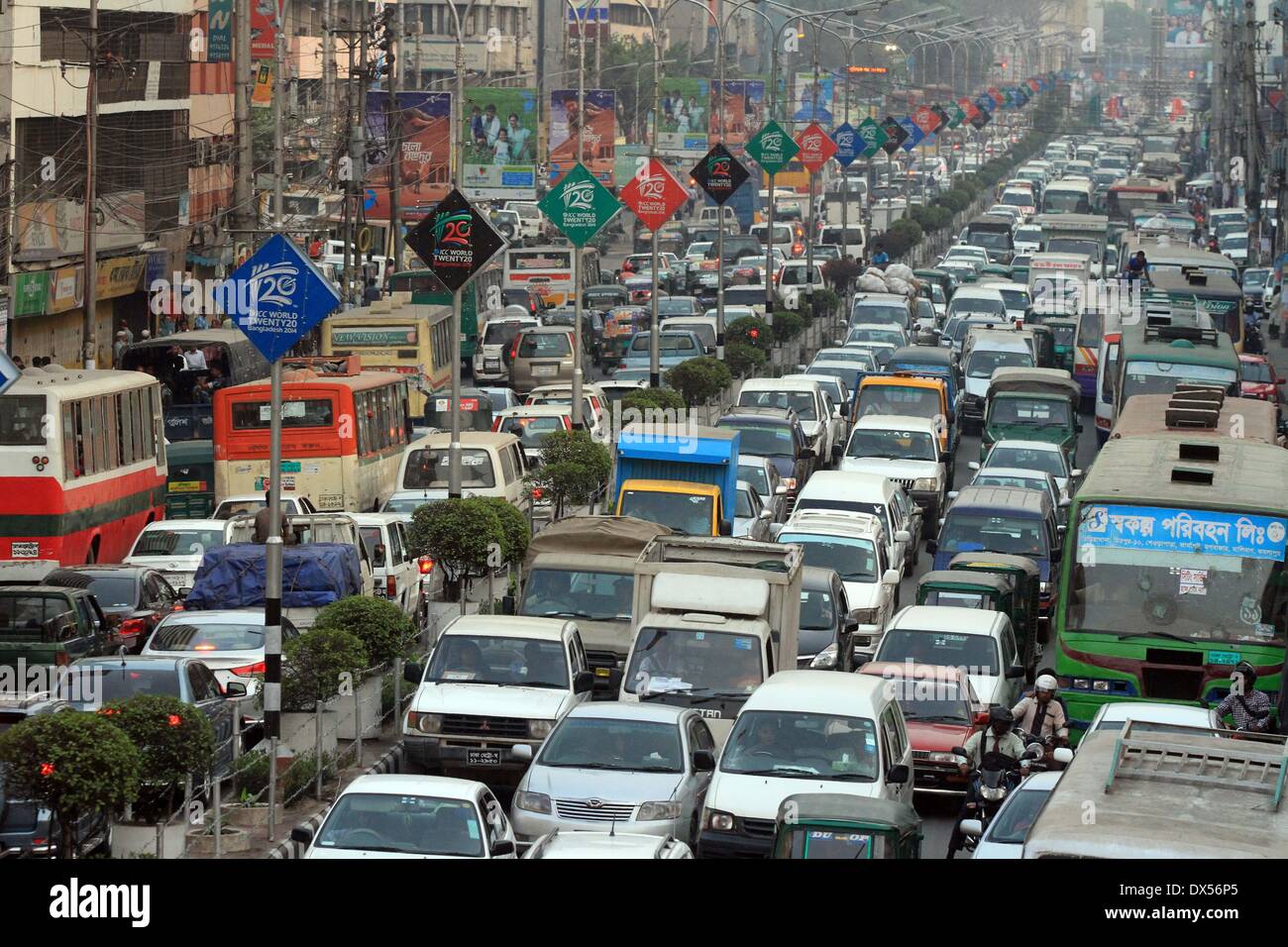 Dhaka, Bangladesh. 18 March 2014. Numerous vehicles jam in traffic on Stock Photo, Royalty Free