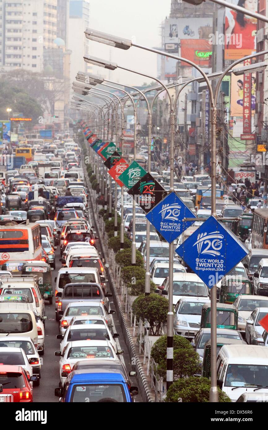 Dhaka, Bangladesh. 18 March 2014. Numerous vehicles jam in traffic on