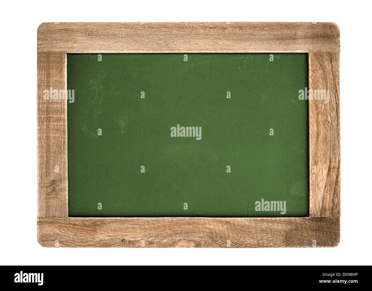 vintage green chalkboard with wooden frame isolated on white Stock