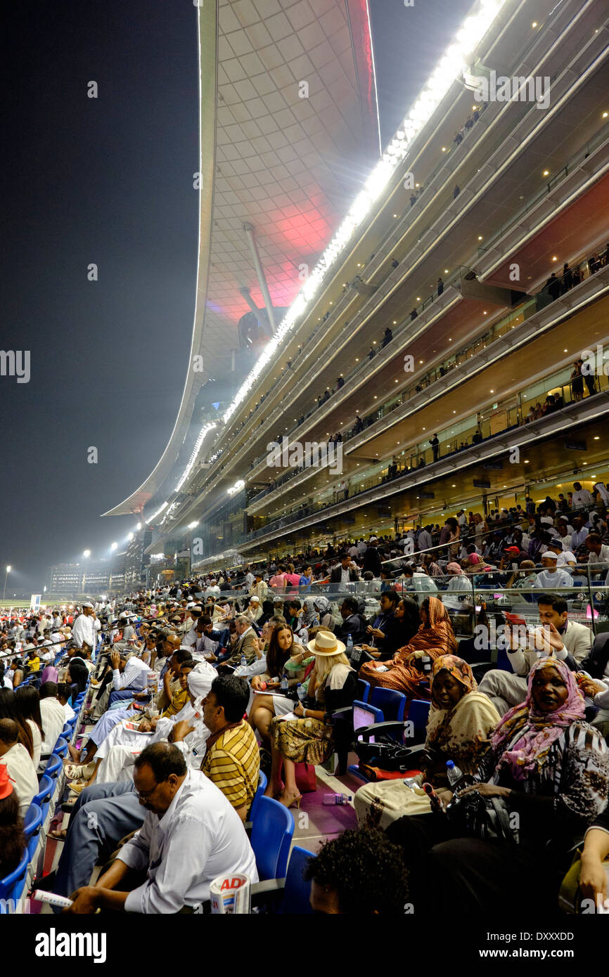 Busy grandstand at Dubai World Cup horse racing championship at Stock