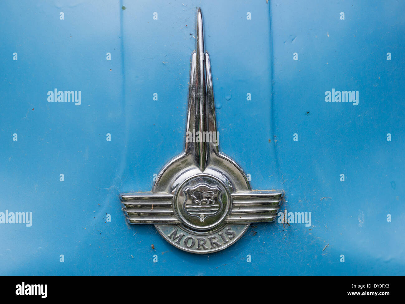 Vintage Morris Minor car with the British manufacturer's badge