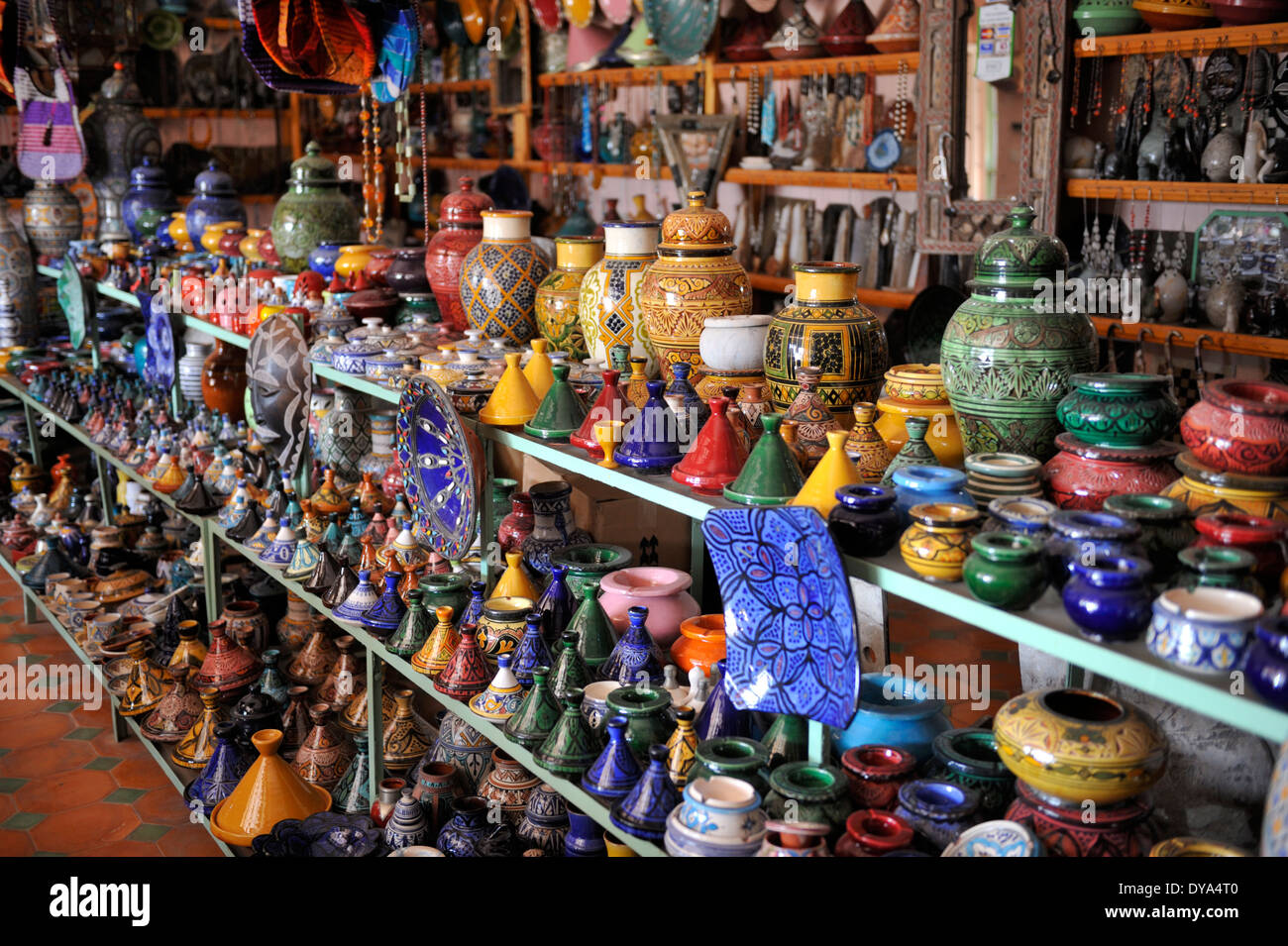 Inside Moroccan shop selling traditional pottery and souvenirs in Stock