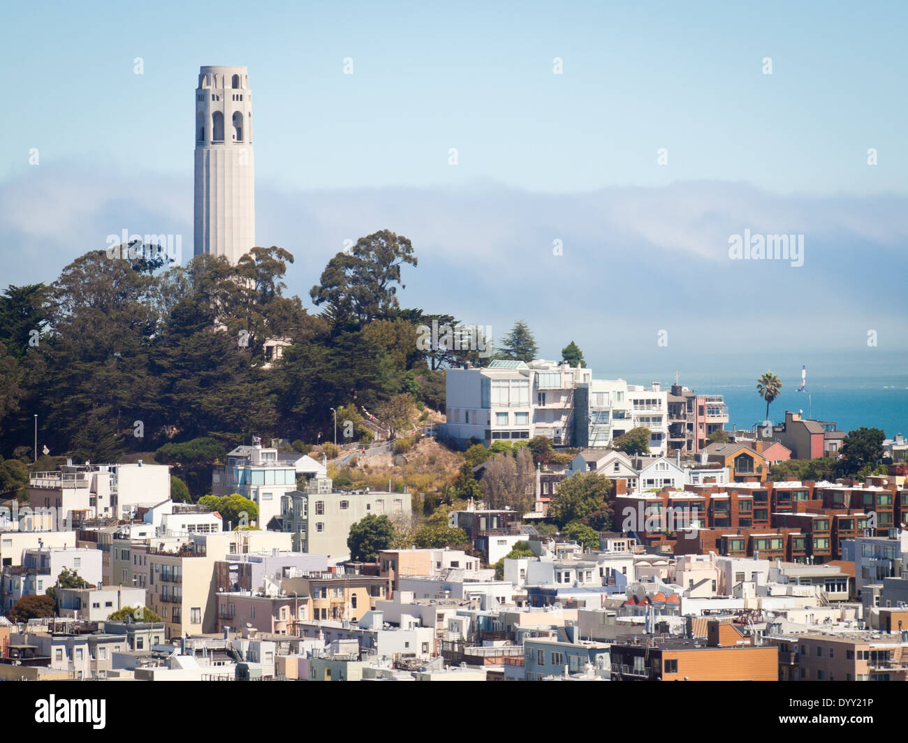 A view of Coit Tower and Telegraph Hill in San Francisco, California Stock Photo, Royalty Free A view of Coit Tower and Telegraph Hill in San Francisco, California Stock Photo, Royalty Free