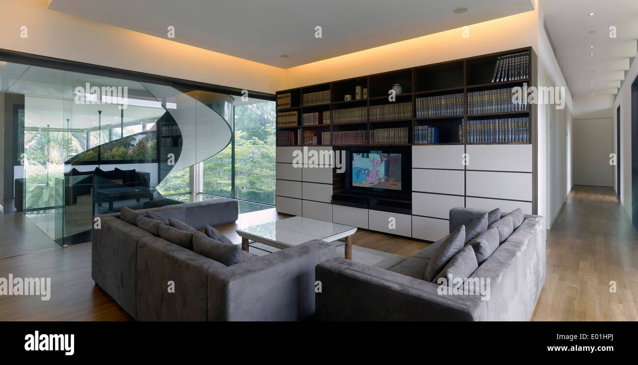 Living Room And Storage Unit In Private Residence Singapore Stock