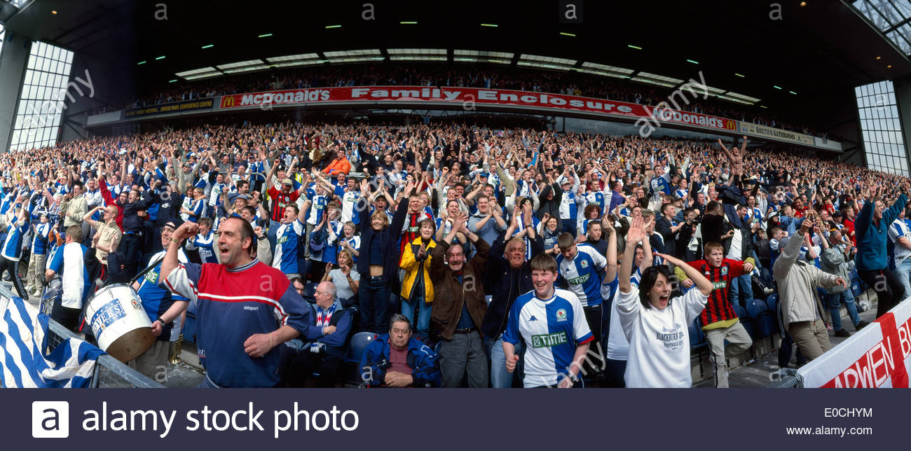 Fans at Ewood Park, home of Blackburn Rovers Football Club. England