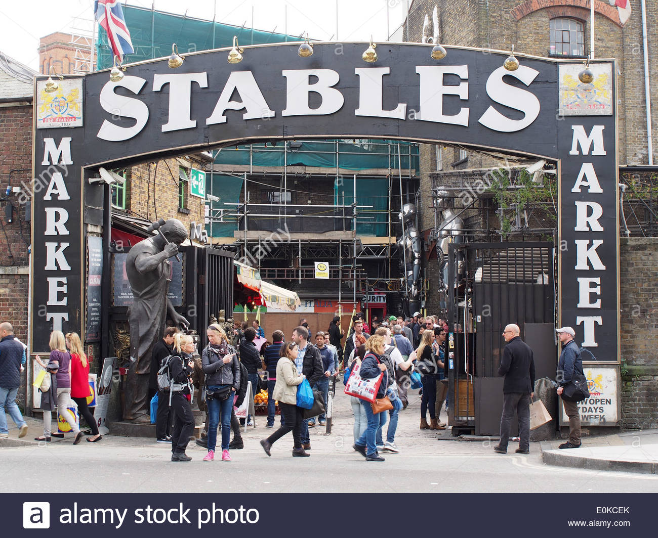 View of the main entrance to the Stables Market on Chalk Farm Road in