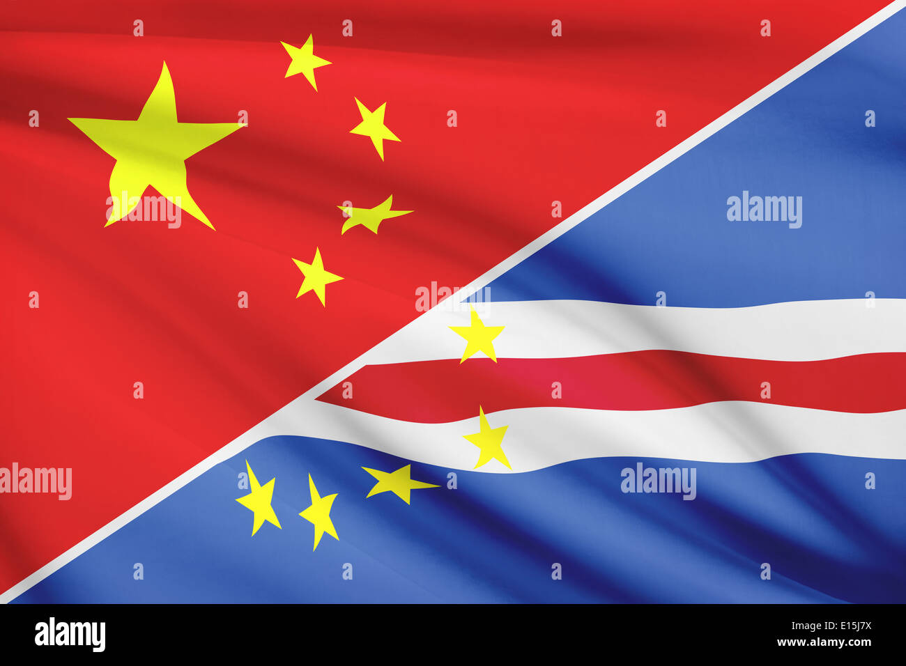 Flags China And Republic Cape Verde Blowing In The Wind Cabo verde flags
