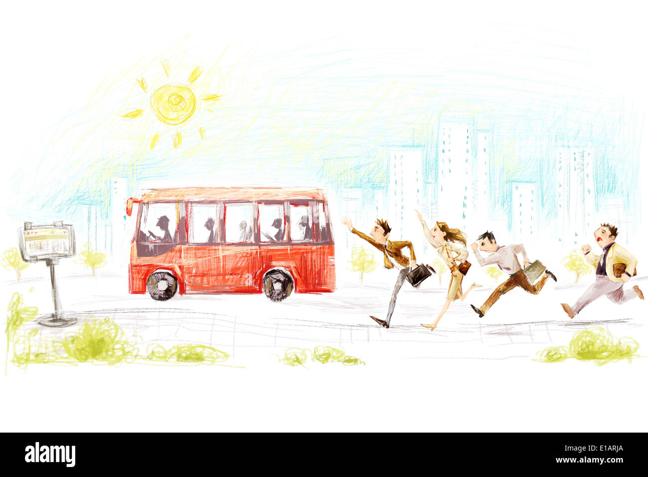 Commuters running after bus Stock Photo, Royalty Free Image 69694194