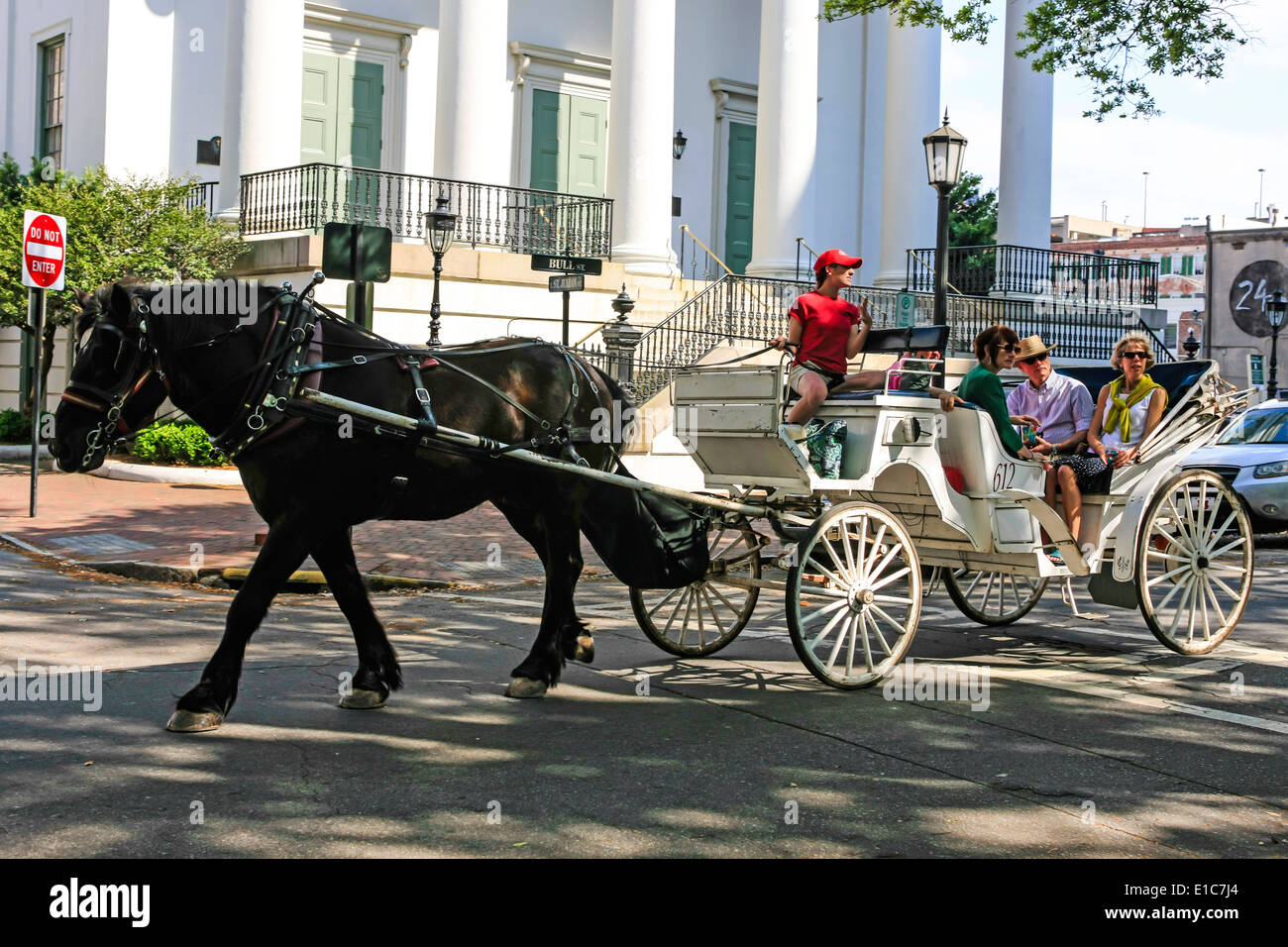 Horse and Carriage tourist transport in Savannah Stock Photo