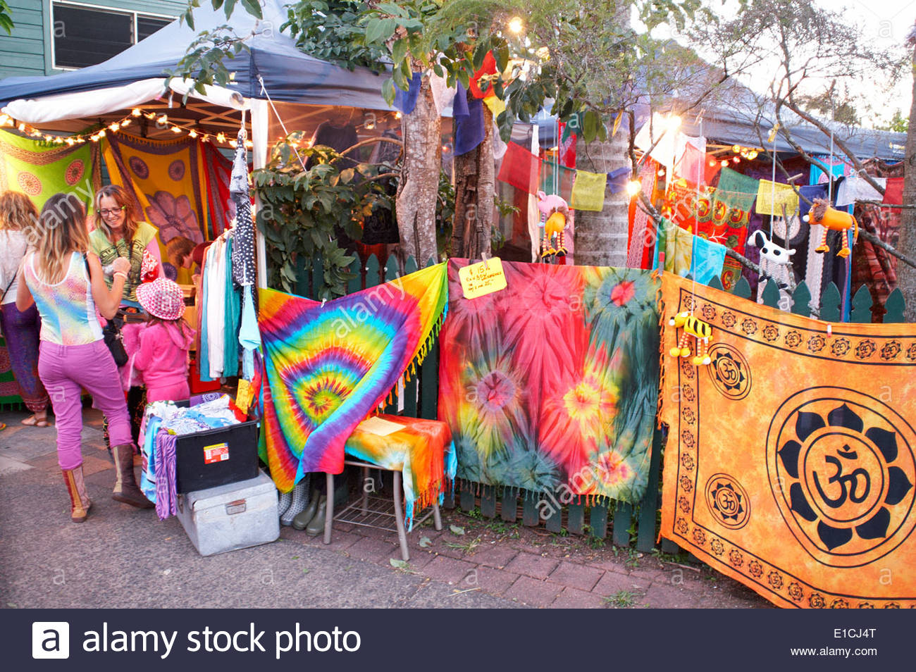a street vendor selling fabric and clothes during the 2014 nimbin Stock