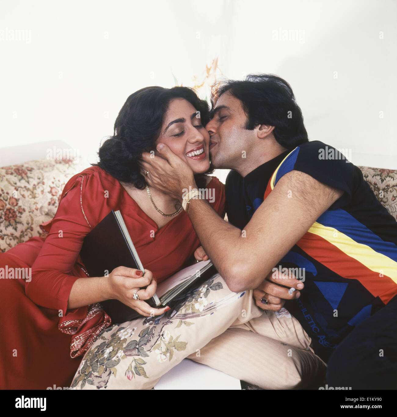 Portrait Of Indian Film Actor Vinod Mehra Kissing Actress Bindiya Goswami Portrait Of Indian Film Actor Vinod Mehra Kissing Actress Bindiya Goswami