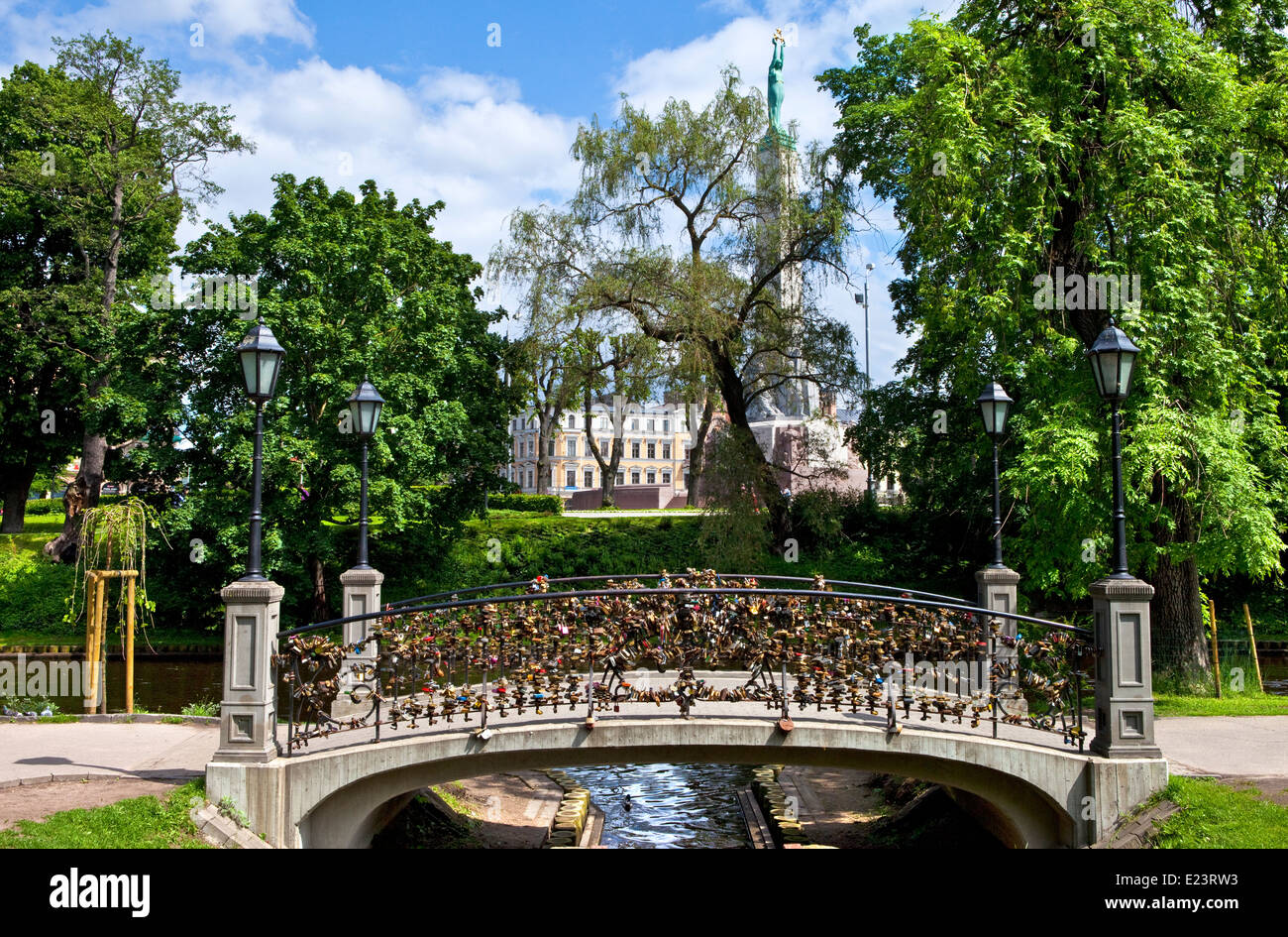 The beautiful Bastion Hill Park (Bastejkalns) in Riga, Latvia. The ...