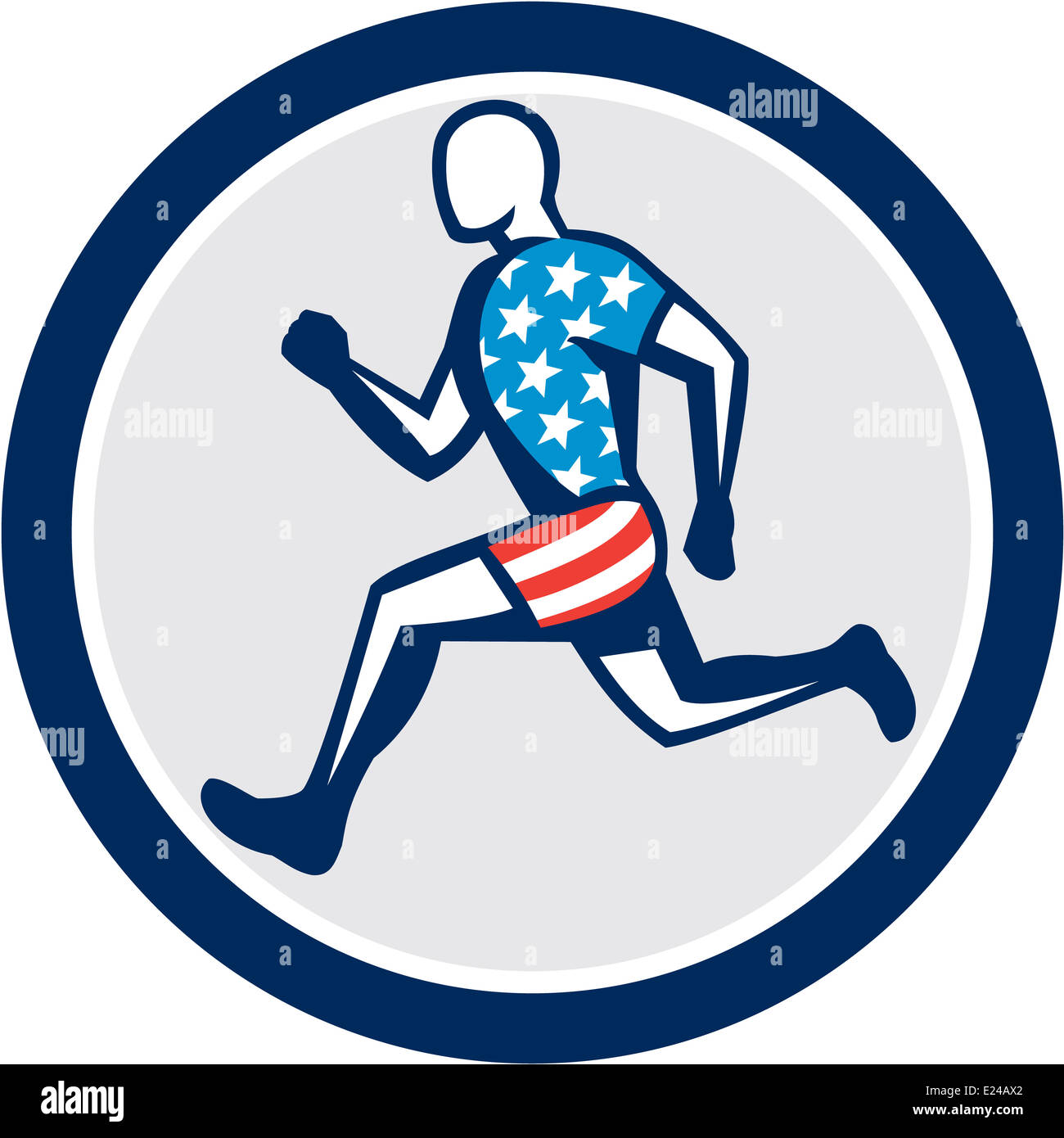 Illustration Of American Sprinter Runner Running Viewed From Side Set