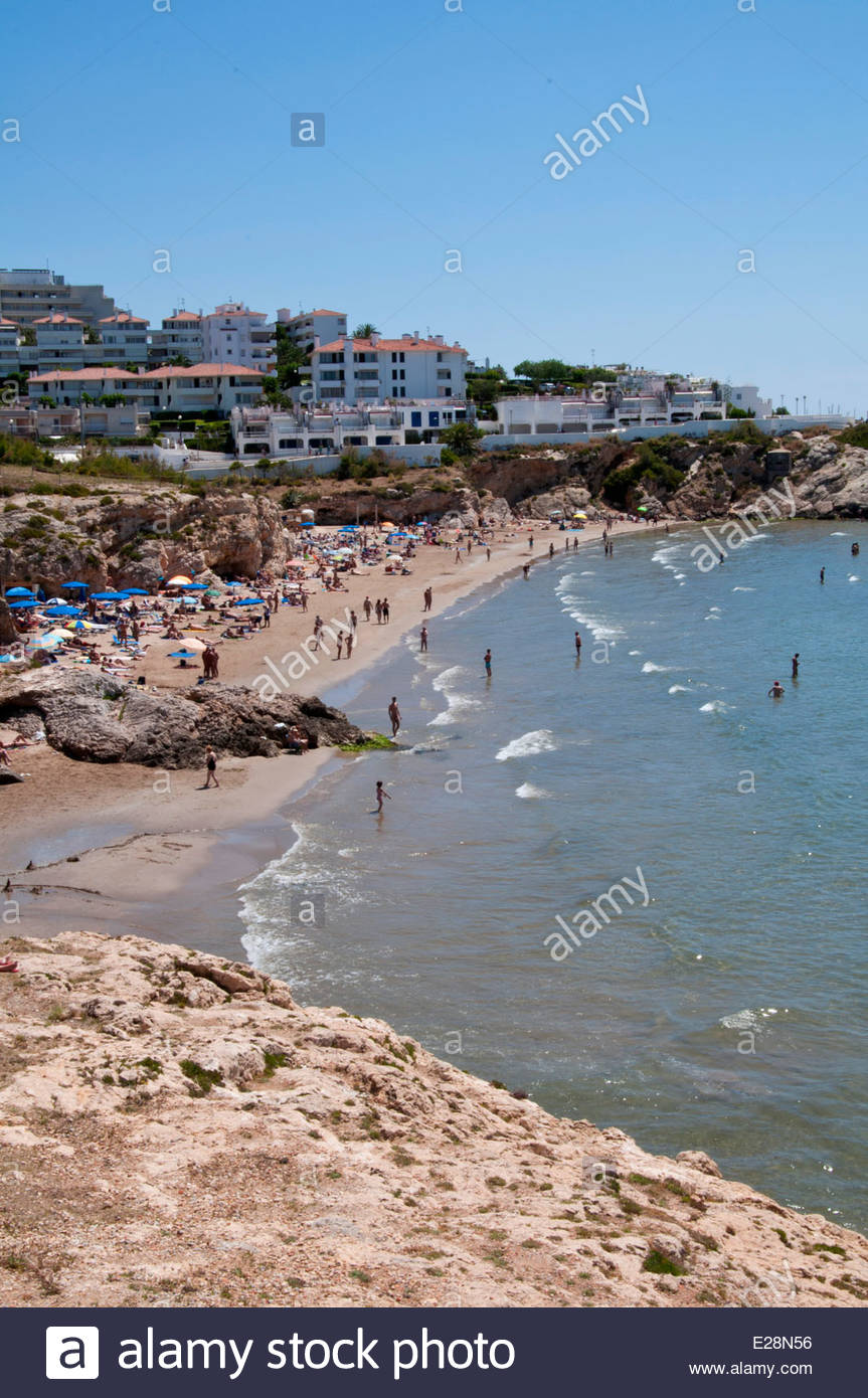 Sitges, Nudist beach, Garraf, Barcelona, Catalonia Spain Stock Photo, Royalty Free Image