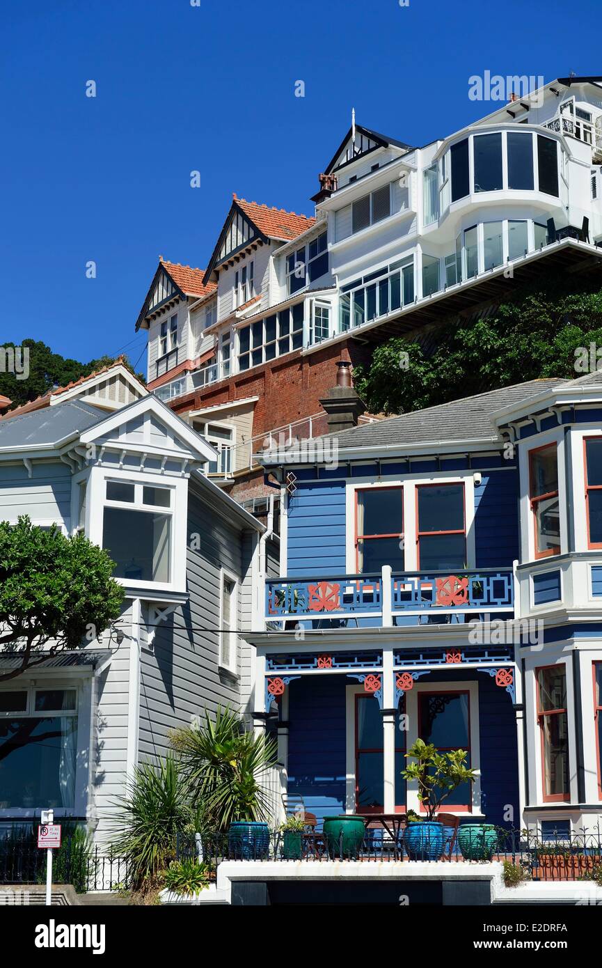 New Zealand North island Wellington the victorian style timber houses Stock Photo, Royalty Free