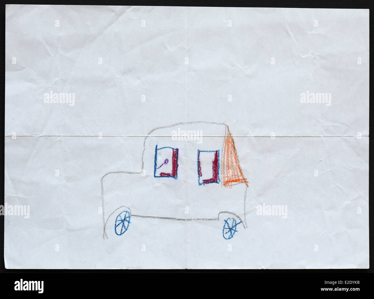 Original child's drawing of a car drawn by a fiveyearold girl Stock