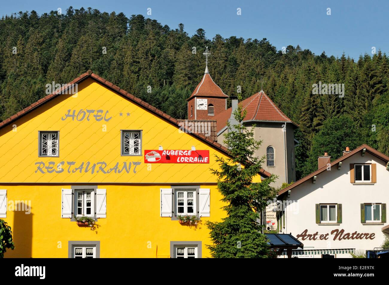 France, Vosges, Le Valtin, village, church Stock Photo, Royalty Free