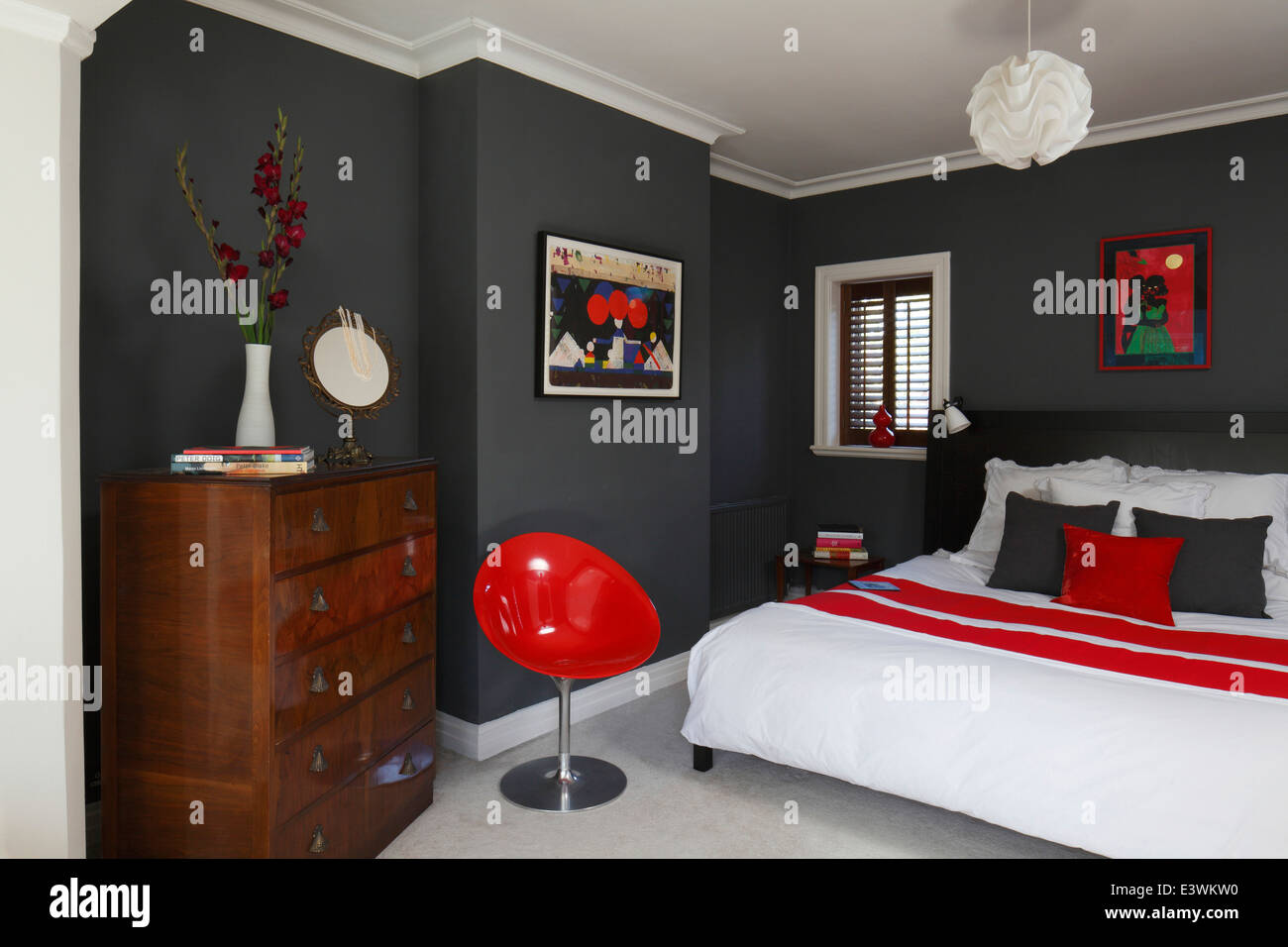 Red White And Grey Colour Scheme In Modern Bedroom Brighton