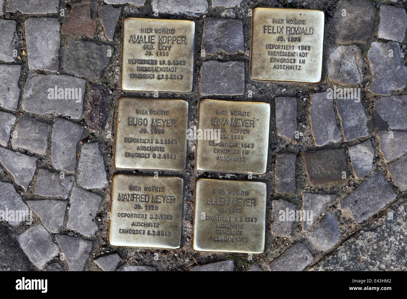 Stumbling Stones (Stolpersteine) in Berlin, Germany Stock Photo