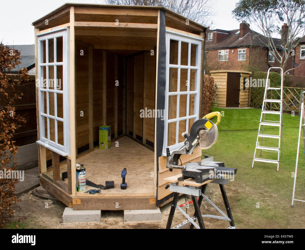 self building shed constructing garden shed with wooden frame and oak feather board round large windows - Garden Sheds With Windows self building shed constructing garden shed with wooden frame and oak feather board round large windows - Garden Sheds With Windows