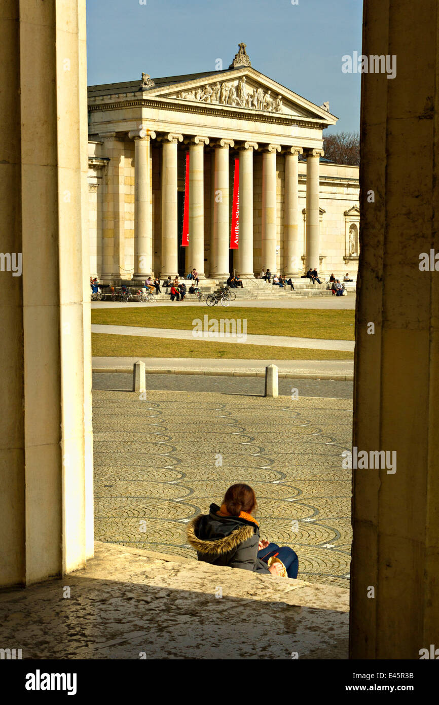 Glyptothek With Columns And People Koenigsplatz Munich Upper