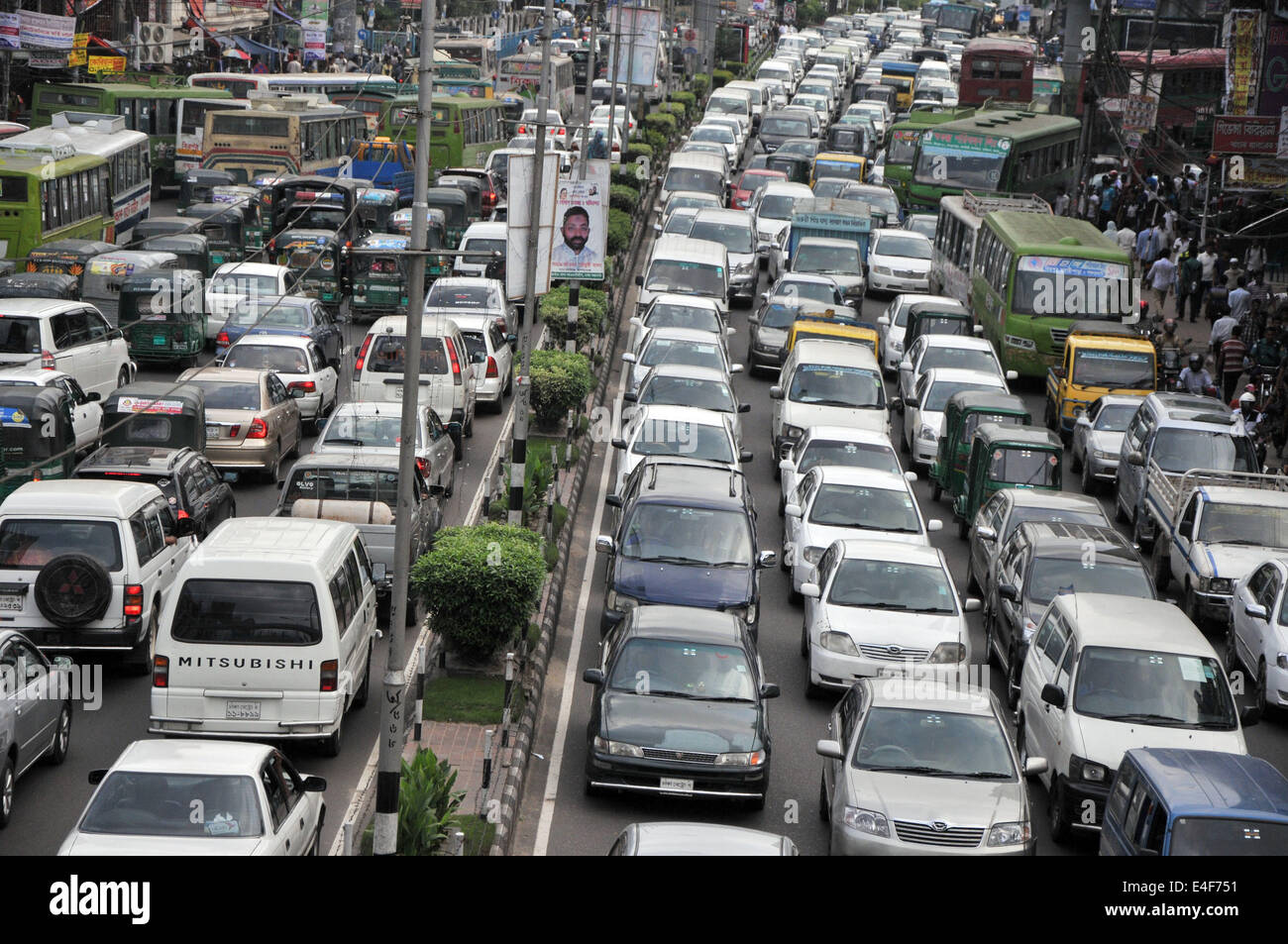 Dhaka, Bangladesh. 10th July, 2014. Vehicles are stuck in a traffic