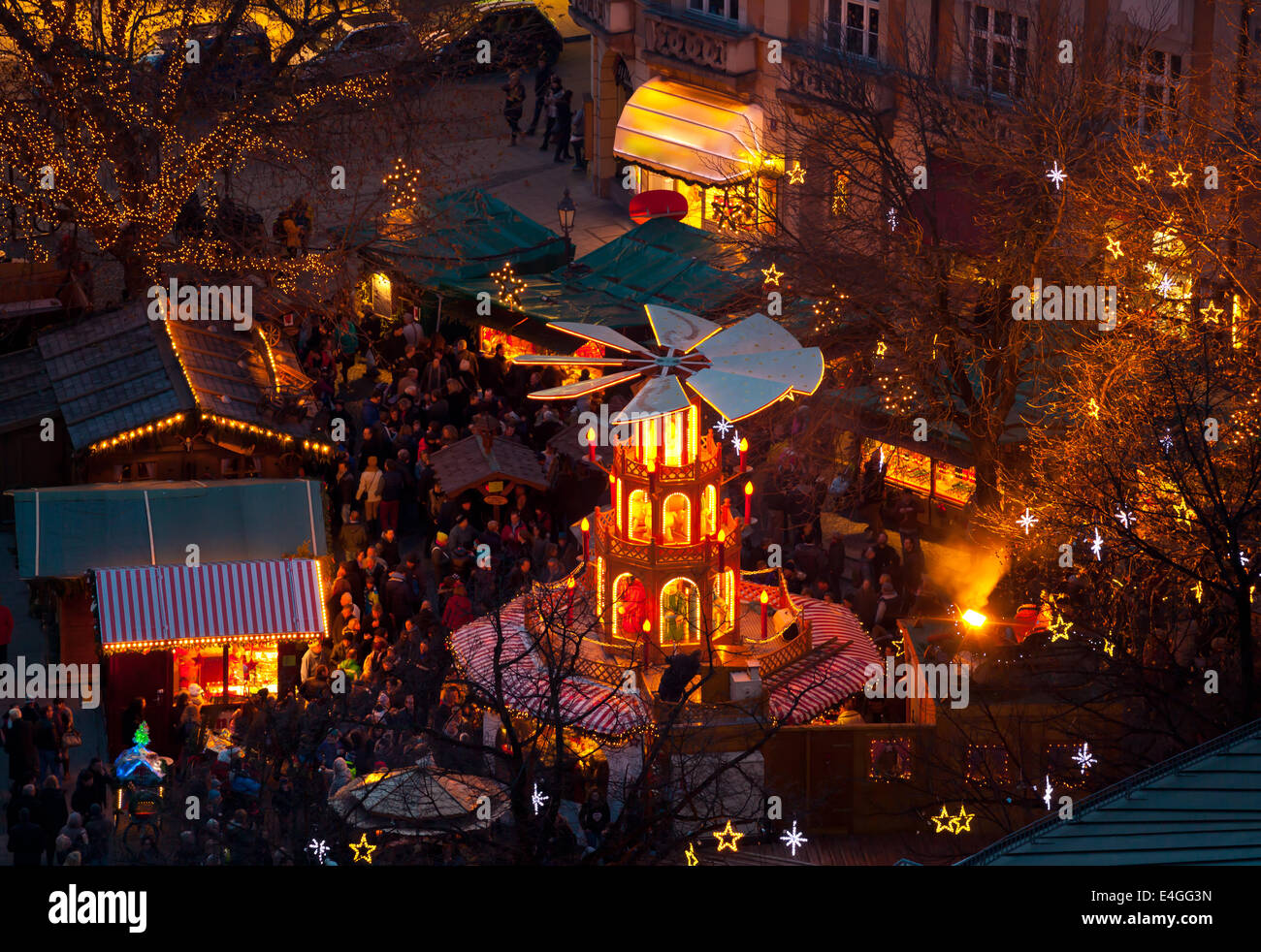 Typical wooden christmas carousel, Munich, Bavaria, Germany Stock Photo