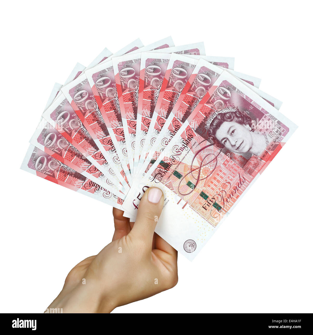 UK sterling money pounds in the hand Stock Photo, Royalty Free Image