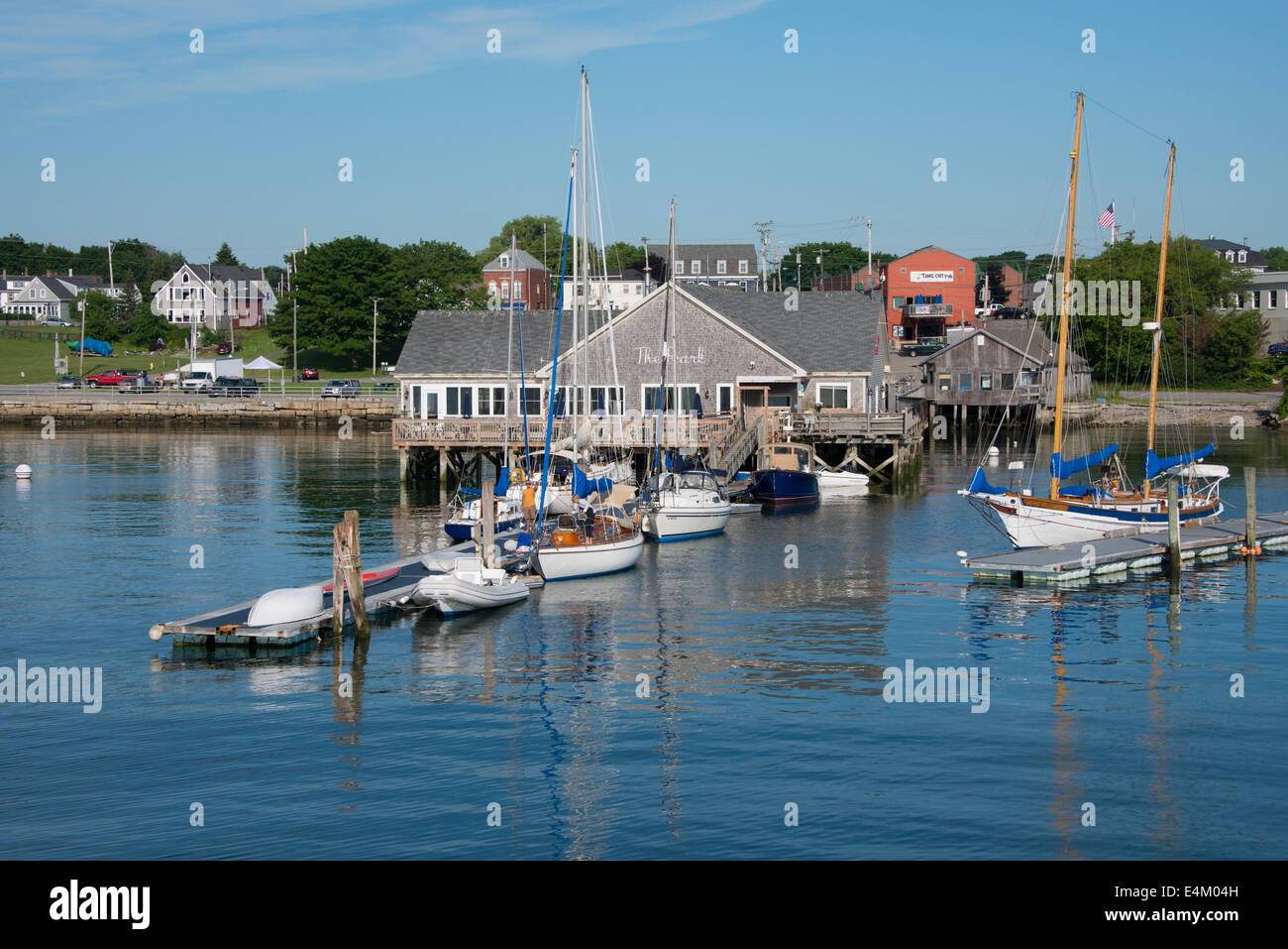 Maine, Rockland. Waterfront view of The Pearl and the Rockland marina