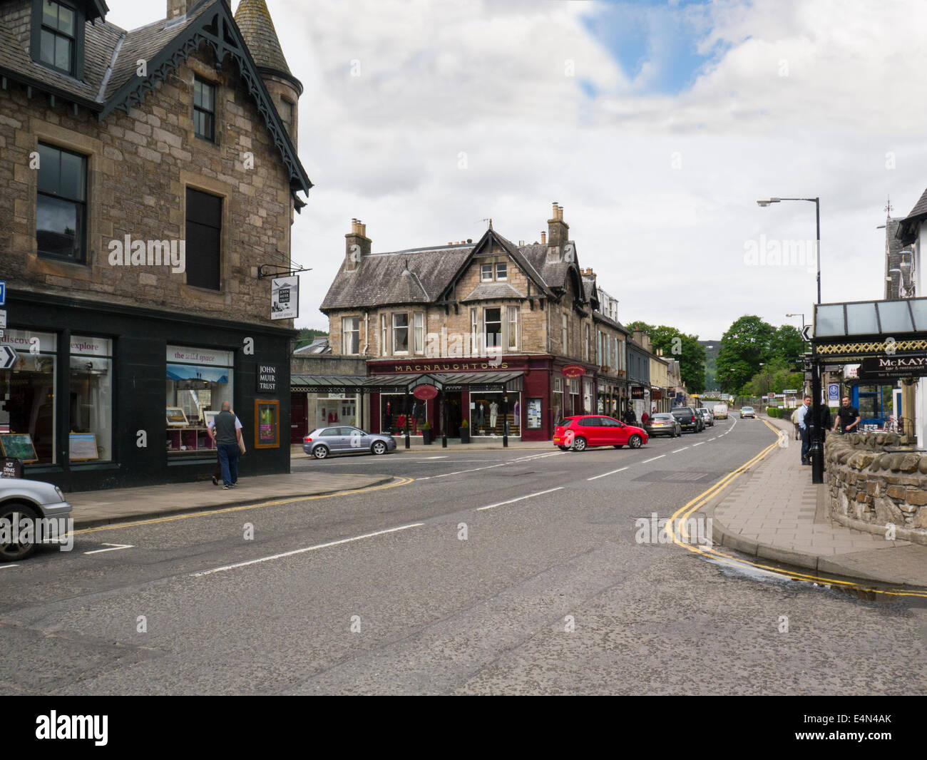 Main street in town centre of Pitlochry with Victorian architecture