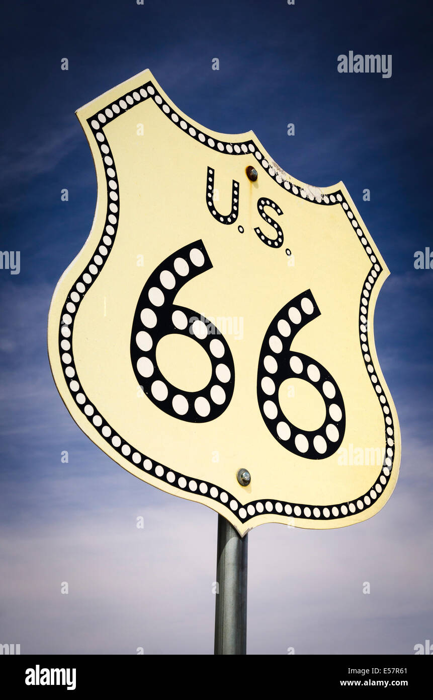 Highway sign on historic Route 66, Seligman, Arizona USA Stock Photo