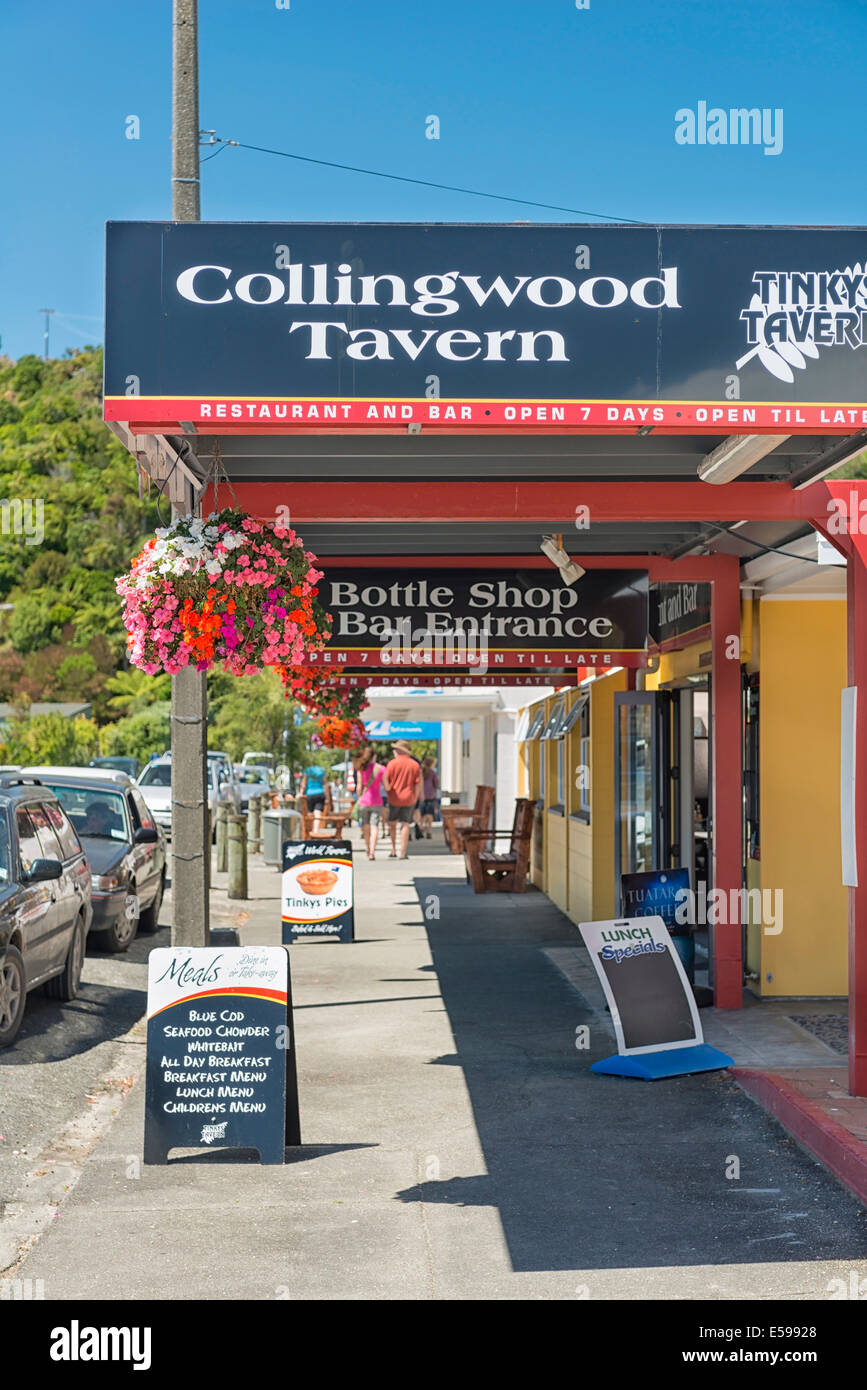New Zealand, Tasman, Golden Bay, Collingwood, shops in the town Stock