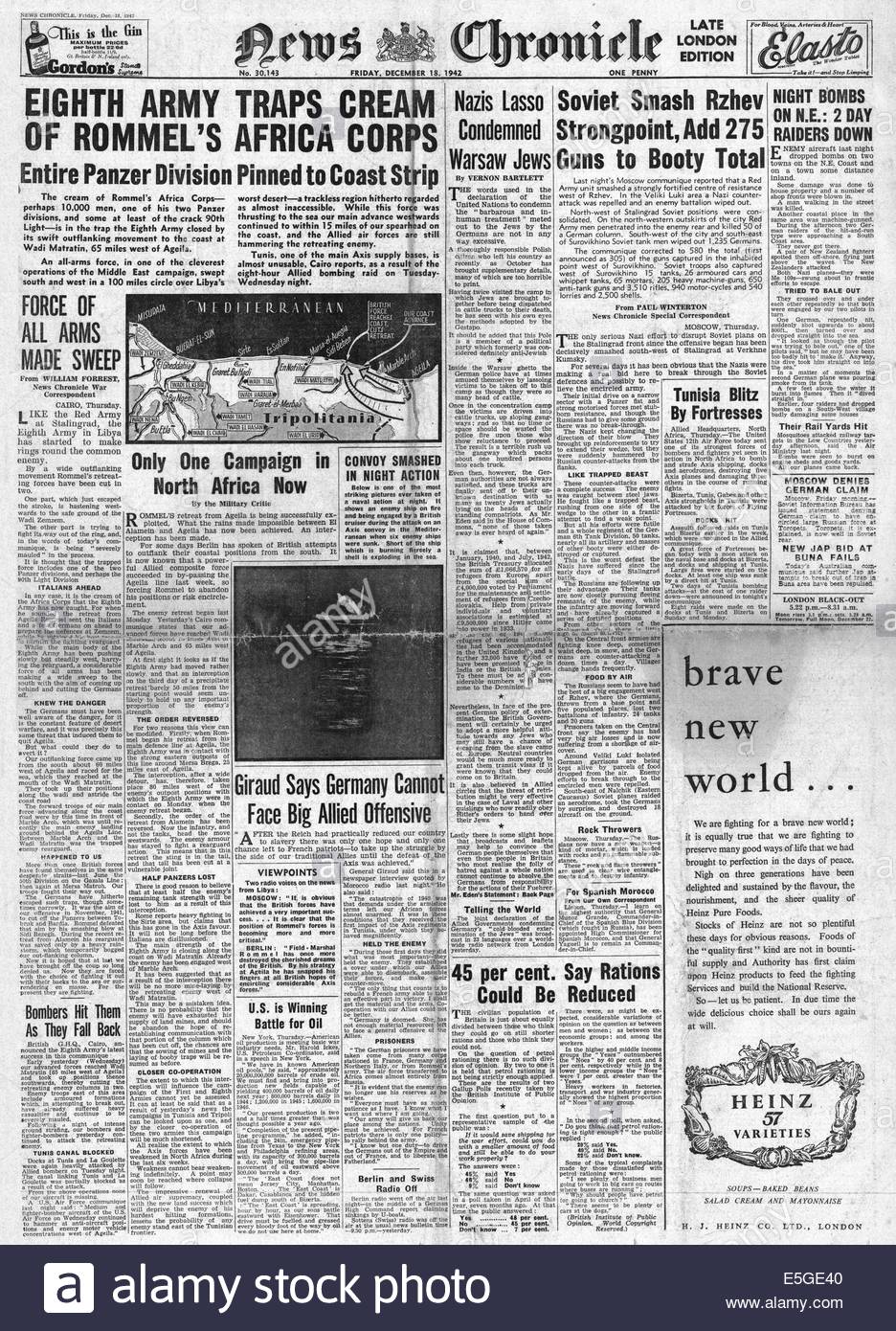 1942 News Chronicle front page reporting British 8th Army traps