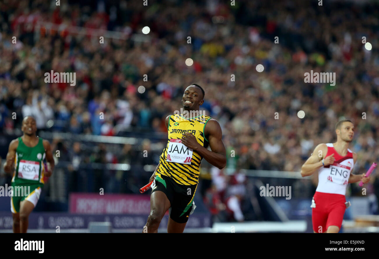 Glasgow Nd Aug Usain Bolt Of Jamaica Reacts After The Men S