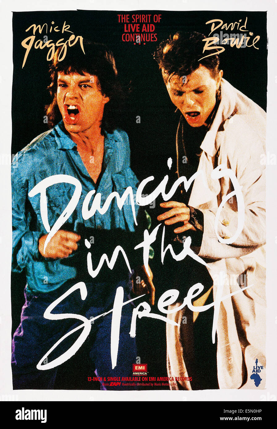 DANCING IN THE STREET, from left Mick Jagger, David Bowie on poster Stock Photo, Royalty Free