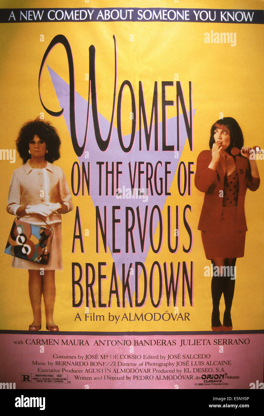 WOMEN ON THE VERGE OF A NERVOUS BREAKDOWN, US poster art, from left Stock Photo, Royalty Free
