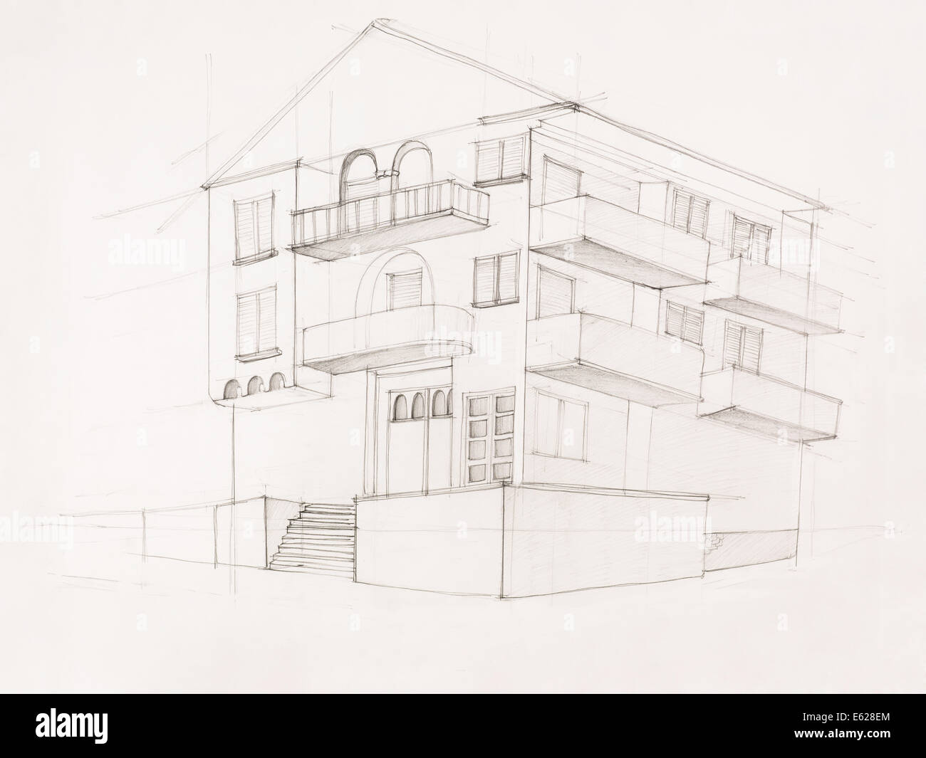 Modern Architecture Perspective architectural perspective of modern house, hand drawn stock photo Modern Architecture Perspective architectural perspective of modern house, hand drawn stock photo