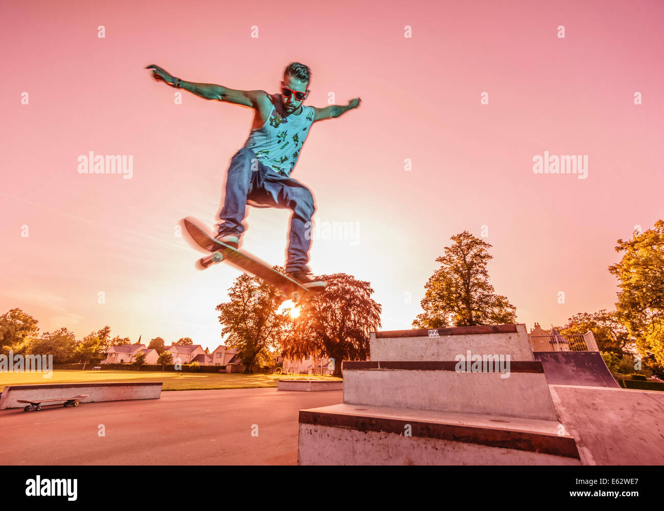 Skateboarding In A Public Skateboard Park In Kelso Scotland Stock