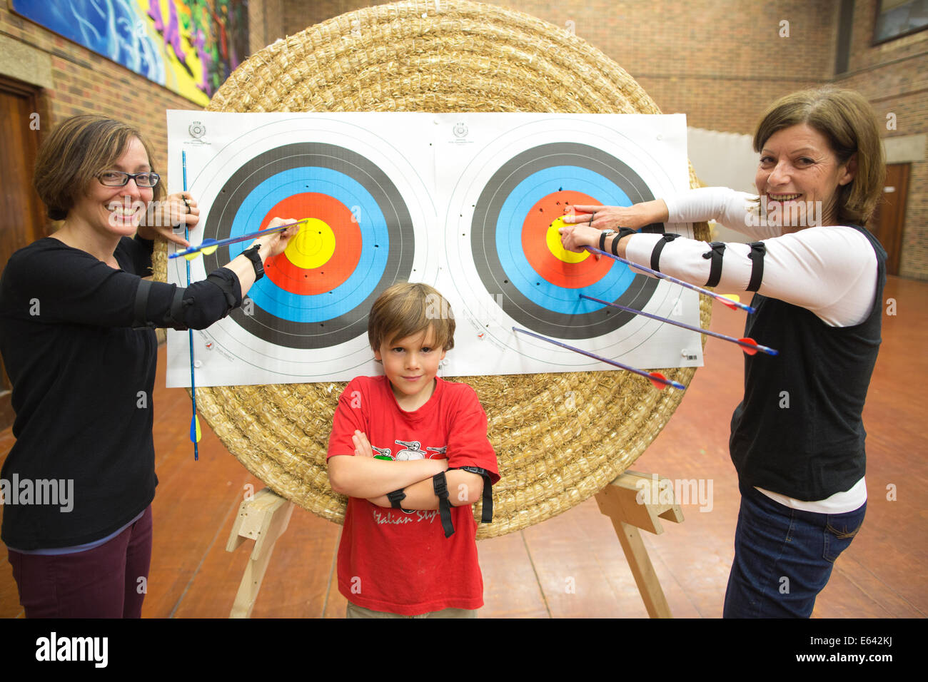 Indoor archery lesson at 'Experience Archery' in London, England, UK