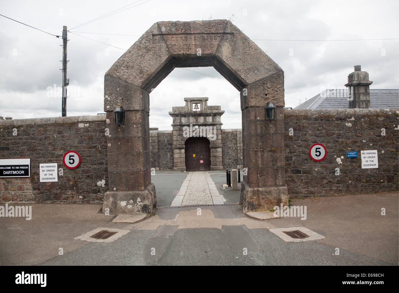 Entrance arches and doorway to Dartmoor prison, Princetown, Devon Stock