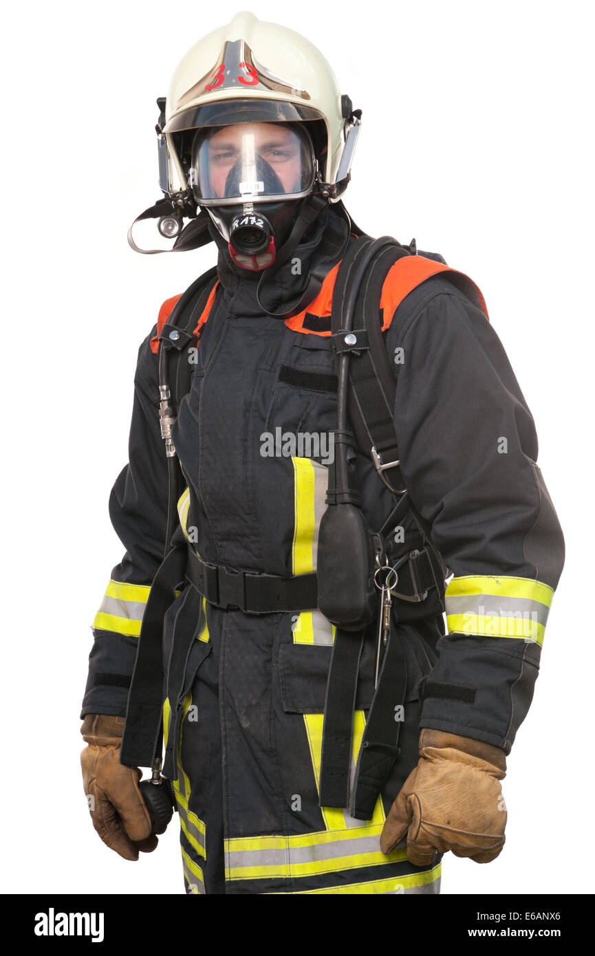 protective workwear,firefighter,respirator mask Stock Photo, Royalty