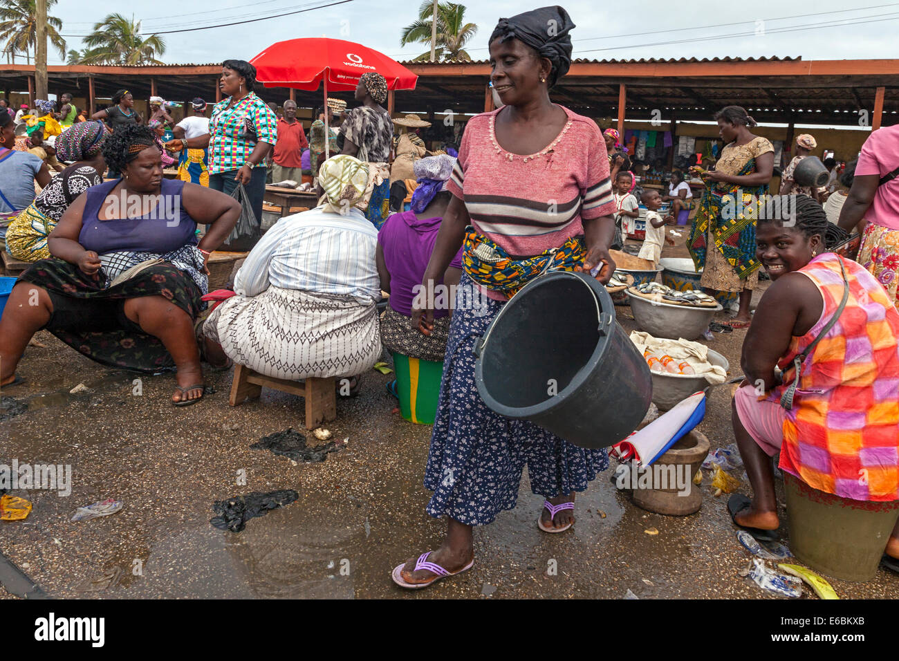 Fish market at Elmina, Ghana, Africa Stock Photo, Royalty Free Image