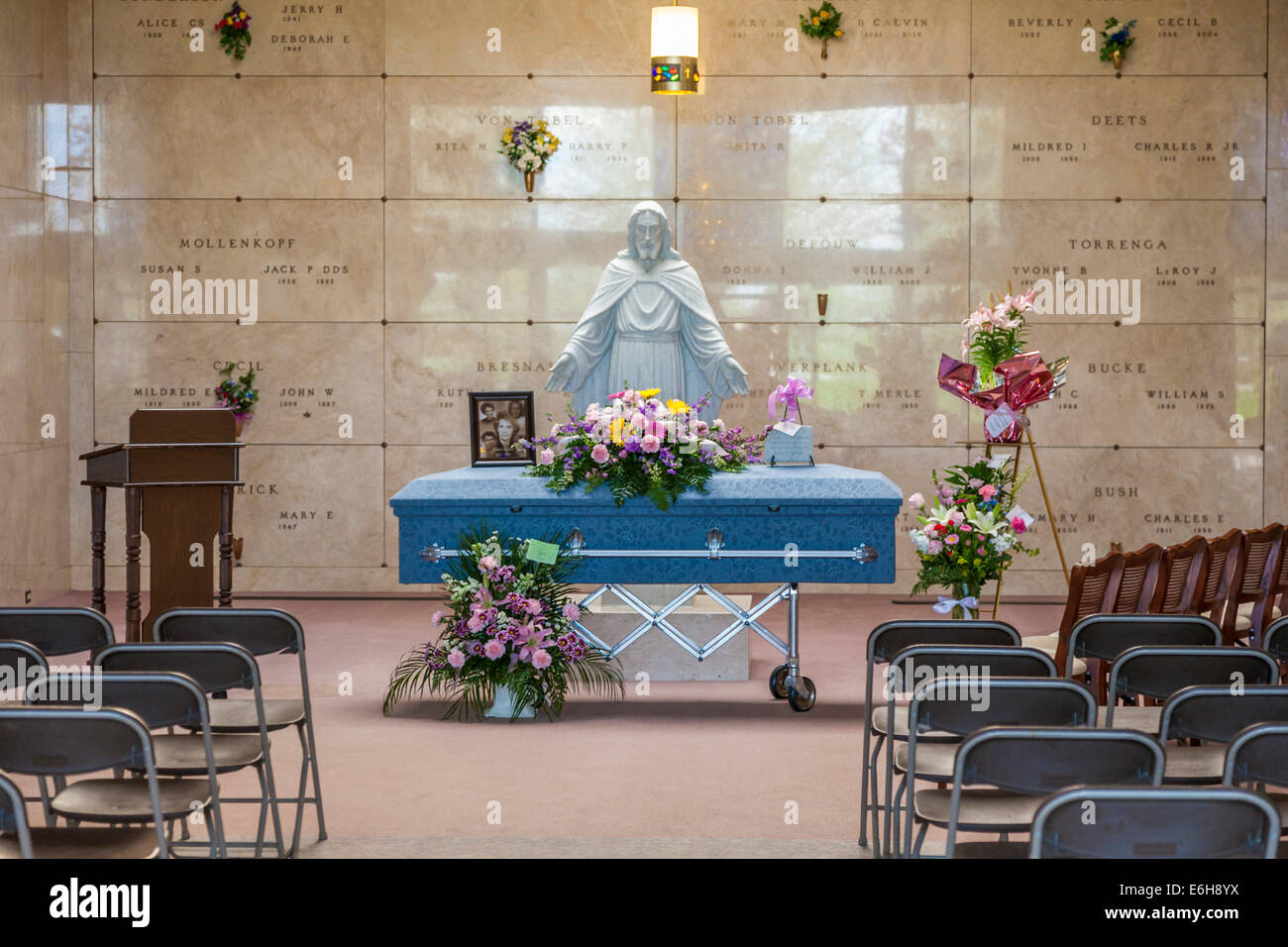 mausoleum inside casket funeral cemetery service prepared alamy