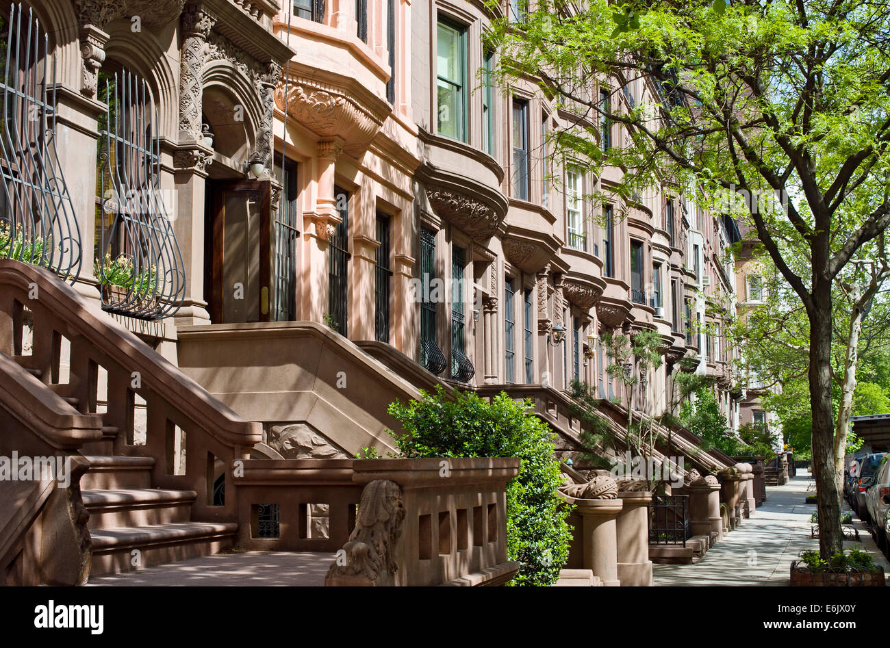 Brownstone apartment houses, buildings, residences on the ...