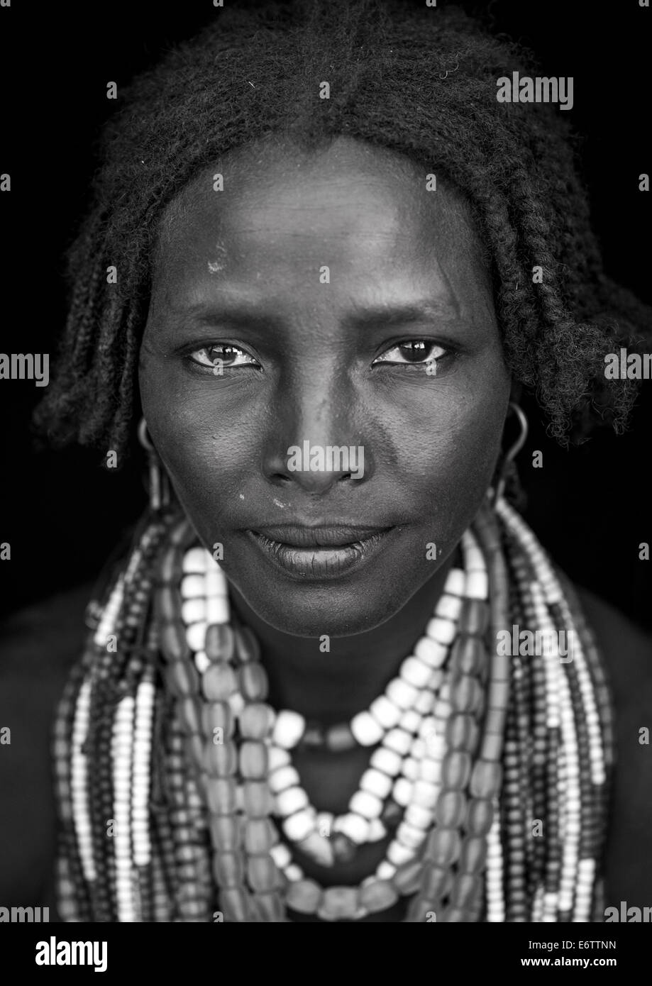 Portrait Of Beautiful Erbore Tribe Woman Wearing Beaded Necklace Omo