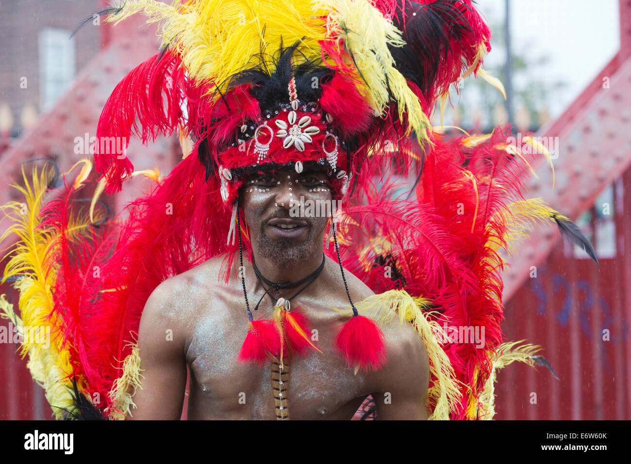 Male Samba Dancer with feathers from the London School of Samba at a