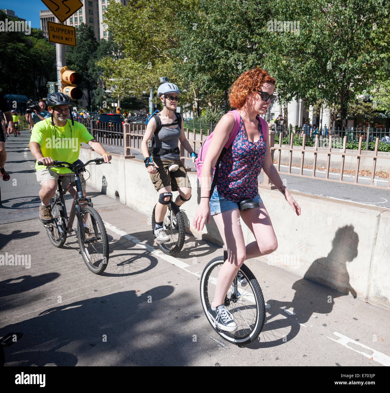 Unicyclists of all skill levels, ages and gender ride across the Stock