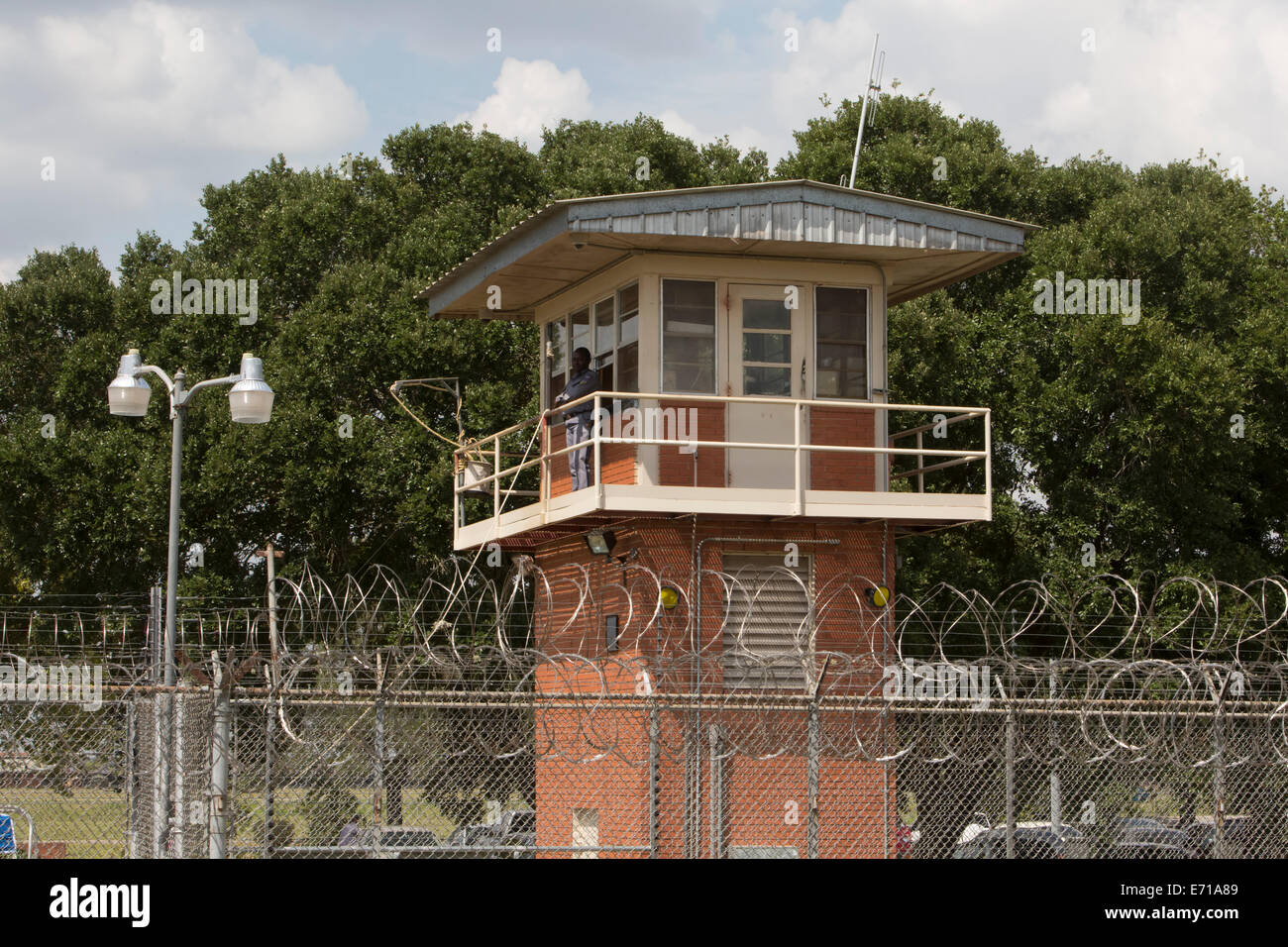 Prison guard at security lookout tower at Darrington Unit Prison near