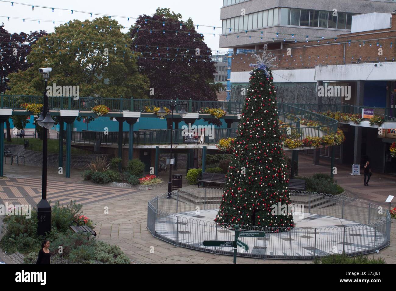 Christmas Tree in Charles Square, Bracknell which was erected in Stock