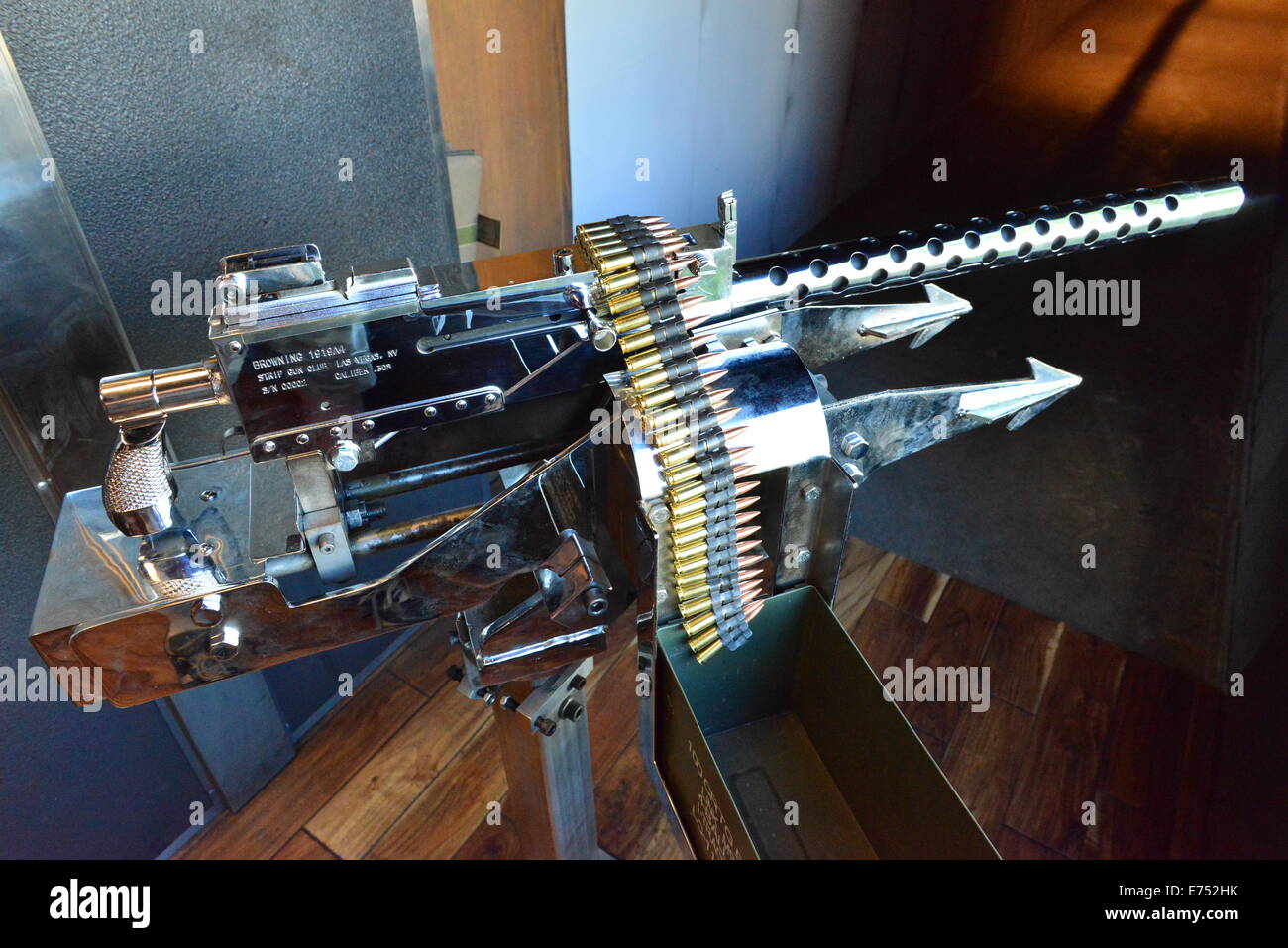 A Chrome browning .30 cal machine gun at a firing range in Las Vegas